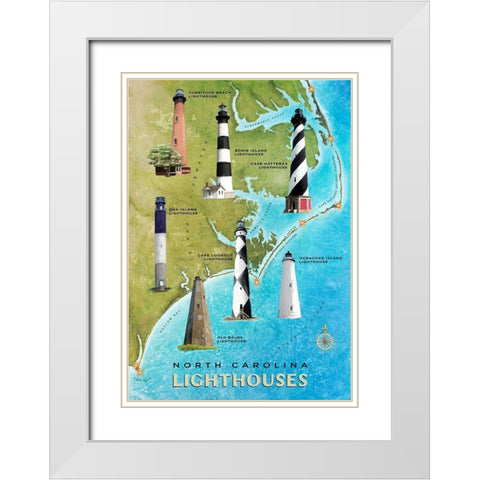 North Carolina Lighthouses White Modern Wood Framed Art Print with Double Matting by Art Licensing Studio