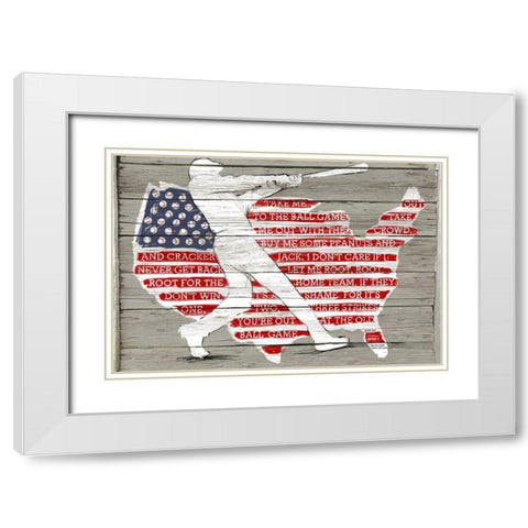 USA Flag and Batter White Modern Wood Framed Art Print with Double Matting by Art Licensing Studio