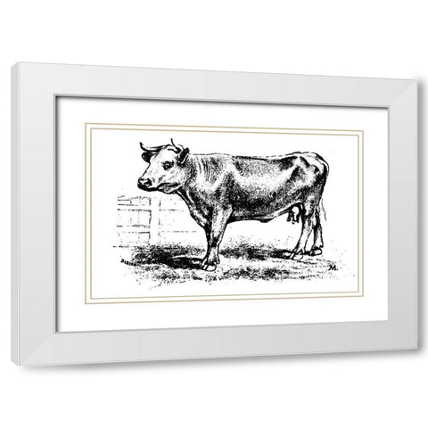 Barnyard Cow White Modern Wood Framed Art Print with Double Matting by Art Licensing Studio