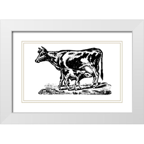 Cow and Calf White Modern Wood Framed Art Print with Double Matting by Art Licensing Studio