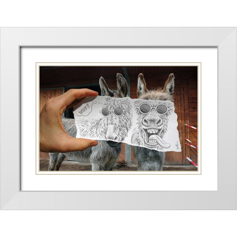 Pencil Vs Camera 12 - Funny Donkey White Modern Wood Framed Art Print with Double Matting by Heine, Ben