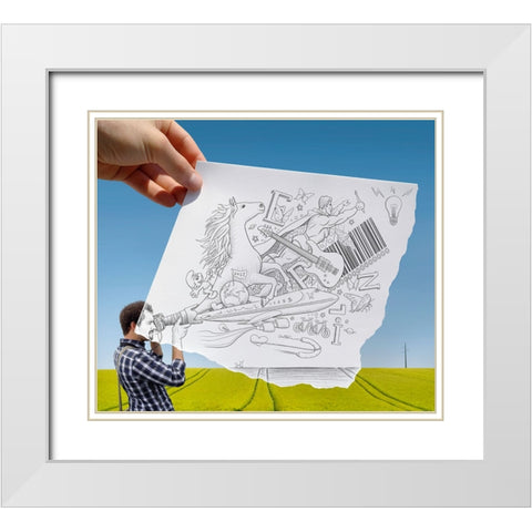 Pencil Vs Camera 30 - The Photographer White Modern Wood Framed Art Print with Double Matting by Heine, Ben