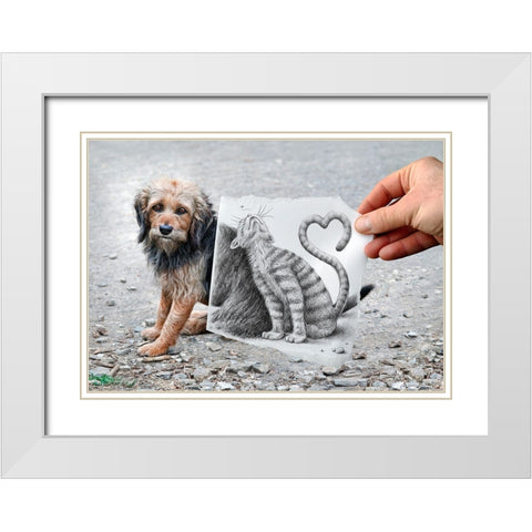 Pencil Vs Camera 58 - Loving Cat White Modern Wood Framed Art Print with Double Matting by Heine, Ben