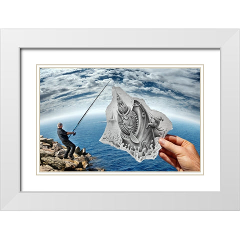 Pencil Vs Camera 59 - Scary Shark White Modern Wood Framed Art Print with Double Matting by Heine, Ben