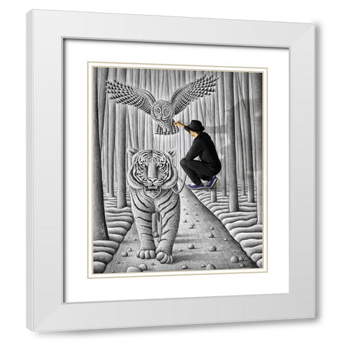 Pencil Vs Camera 74 - Making of Owl and Tiger White Modern Wood Framed Art Print with Double Matting by Heine, Ben