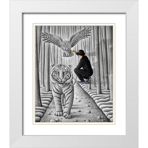 Pencil Vs Camera 74 - Making of Owl and Tiger White Modern Wood Framed Art Print with Double Matting by Heine, Ben