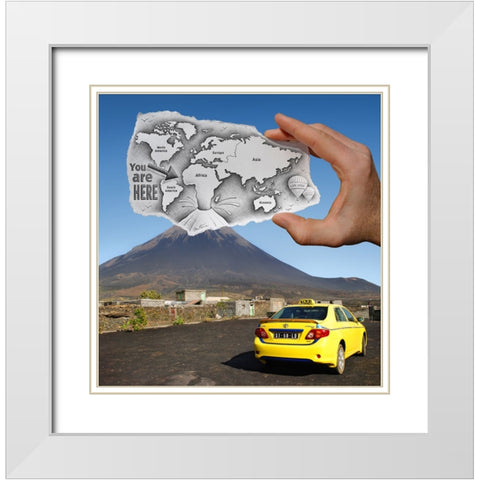 Pencil Vs Camera - World Map White Modern Wood Framed Art Print with Double Matting by Heine, Ben