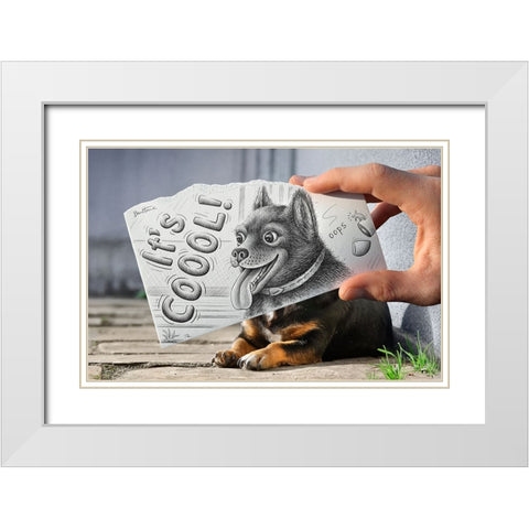 Pencil Vs Camera 65 - Cute Doggy White Modern Wood Framed Art Print with Double Matting by Heine, Ben