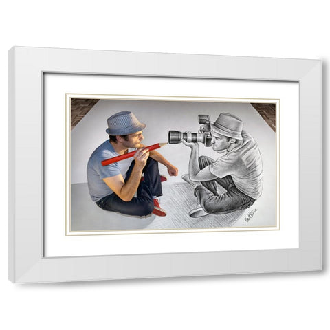 Pencil Vs Camera 73 - Photographer and Illustrator White Modern Wood Framed Art Print with Double Matting by Heine, Ben