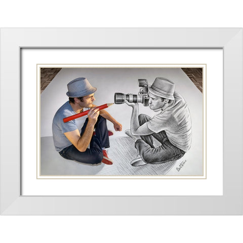 Pencil Vs Camera 73 - Photographer and Illustrator White Modern Wood Framed Art Print with Double Matting by Heine, Ben