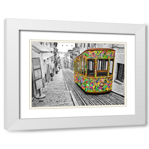 Lisbon Tram Revisited - Colorful White Modern Wood Framed Art Print with Double Matting by Heine, Ben