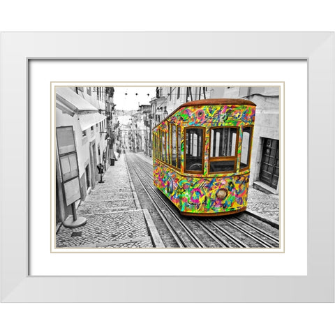 Lisbon Tram Revisited - Colorful White Modern Wood Framed Art Print with Double Matting by Heine, Ben