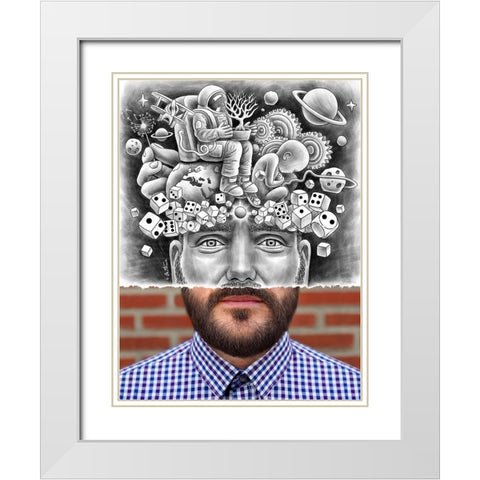 Human Big Bang - Pencil Vs Camera White Modern Wood Framed Art Print with Double Matting by Heine, Ben