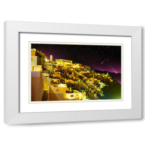Fira By Night White Modern Wood Framed Art Print with Double Matting by Heine, Ben