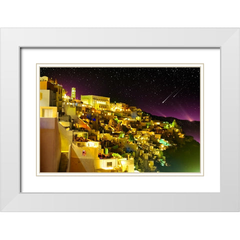 Fira By Night White Modern Wood Framed Art Print with Double Matting by Heine, Ben