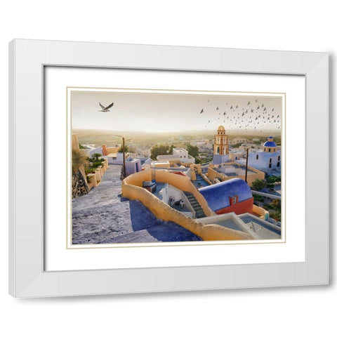Santorini 1 White Modern Wood Framed Art Print with Double Matting by Heine, Ben