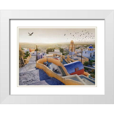 Santorini 1 White Modern Wood Framed Art Print with Double Matting by Heine, Ben