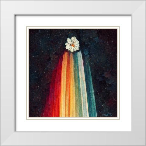 Astro Cruise 4 - Sending You a Flower From Space White Modern Wood Framed Art Print with Double Matting by Heine, Ben