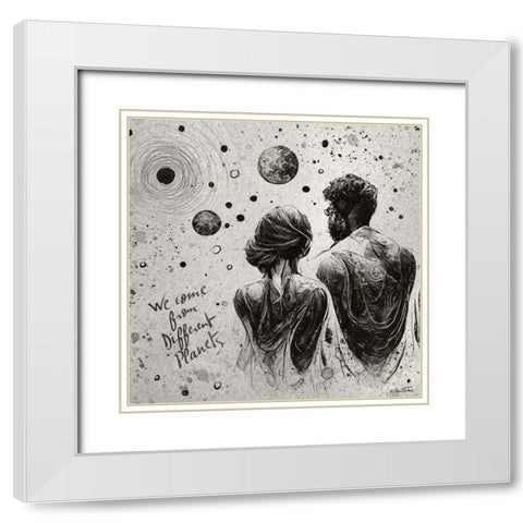 Astro Cruise 25 - We Come From Different Planets White Modern Wood Framed Art Print with Double Matting by Heine, Ben