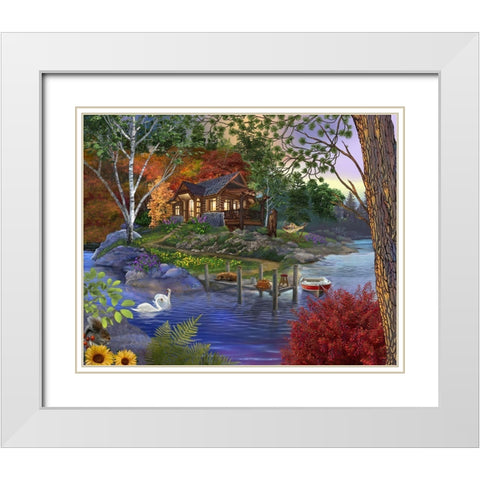 Memory Lake White Modern Wood Framed Art Print with Double Matting by Bigelow Illustrations- Exclusive