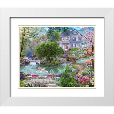 Waterside Tea White Modern Wood Framed Art Print with Double Matting by Bigelow Illustrations- Exclusive