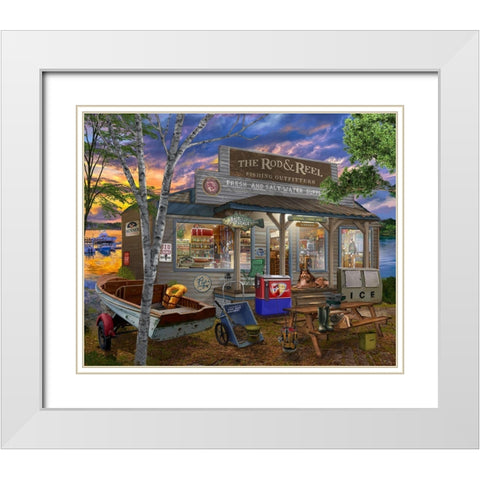 The Rod and Reel White Modern Wood Framed Art Print with Double Matting by Bigelow Illustrations- Exclusive