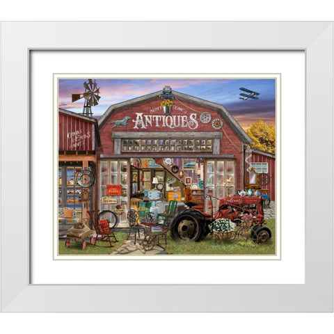 Aunt Teaks Antique Store White Modern Wood Framed Art Print with Double Matting by Bigelow Illustrations- Exclusive