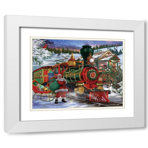 Santa Express White Modern Wood Framed Art Print with Double Matting by Bigelow Illustrations- Exclusive