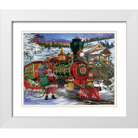 Santa Express White Modern Wood Framed Art Print with Double Matting by Bigelow Illustrations- Exclusive