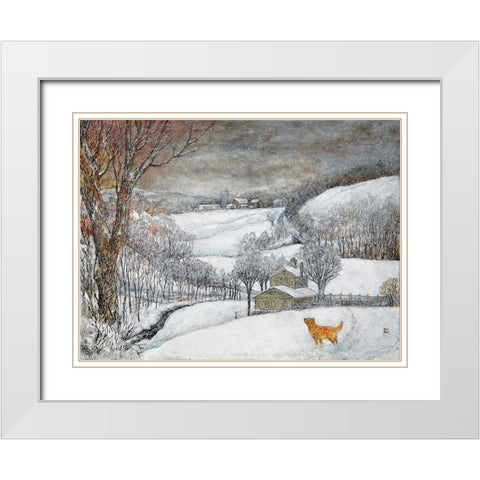 Daisyâ€™s First Snow White Modern Wood Framed Art Print with Double Matting by Bell, Bill