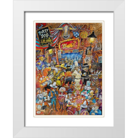 Dirty Dog Saloon White Modern Wood Framed Art Print with Double Matting by Bell, Bill