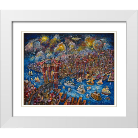 Opening Day 1873 Brooklyn Bridge White Modern Wood Framed Art Print with Double Matting by Bell, Bill