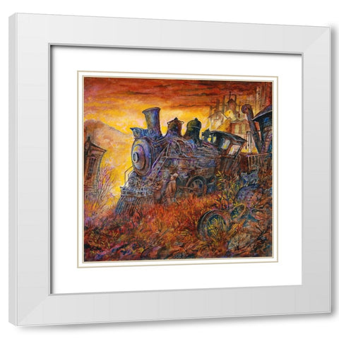 Rusty Train White Modern Wood Framed Art Print with Double Matting by Bell, Bill