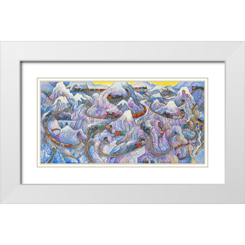 Stave Trains White Modern Wood Framed Art Print with Double Matting by Bell, Bill