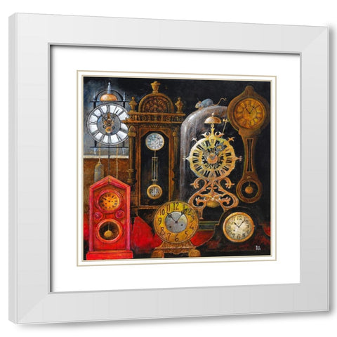Hickory Dickory Dock White Modern Wood Framed Art Print with Double Matting by Bell, Bill