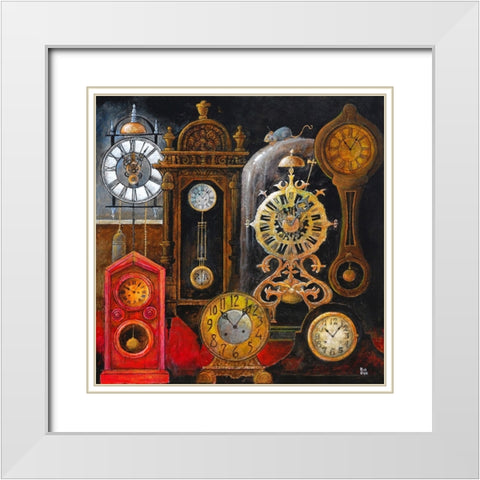 Hickory Dickory Dock White Modern Wood Framed Art Print with Double Matting by Bell, Bill