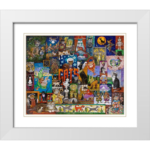 Cats White Modern Wood Framed Art Print with Double Matting by Bell, Bill