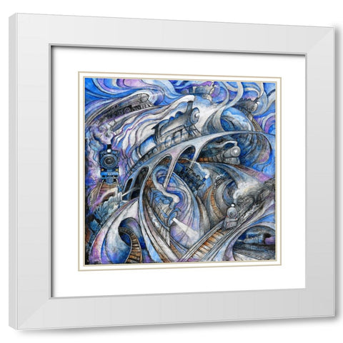 Trains White Modern Wood Framed Art Print with Double Matting by Bell, Bill