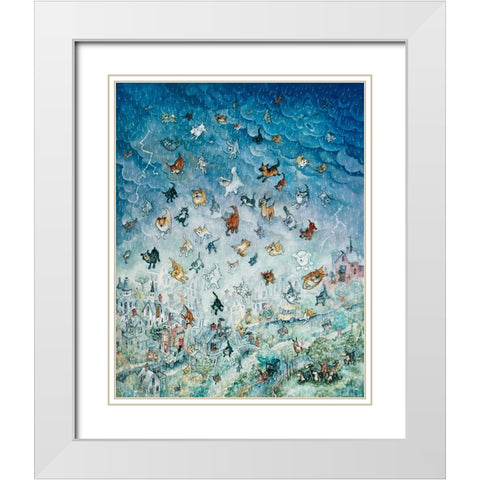 Raining Cats and Dogs White Modern Wood Framed Art Print with Double Matting by Bell, Bill