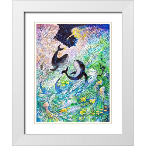 Creation Whales and Fishes White Modern Wood Framed Art Print with Double Matting by Bell, Bill