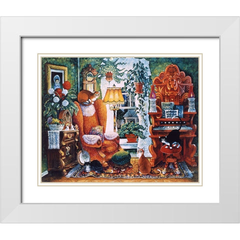 Parlor Cats White Modern Wood Framed Art Print with Double Matting by Bell, Bill