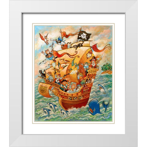 Cats of Caribian White Modern Wood Framed Art Print with Double Matting by Bell, Bill