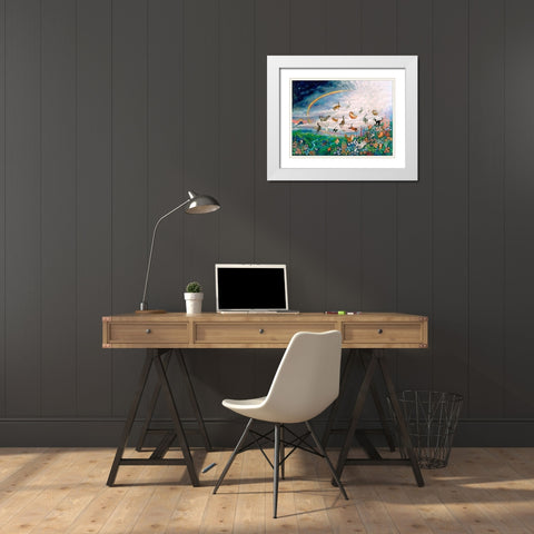 Felines White Modern Wood Framed Art Print with Double Matting by Bell, Bill