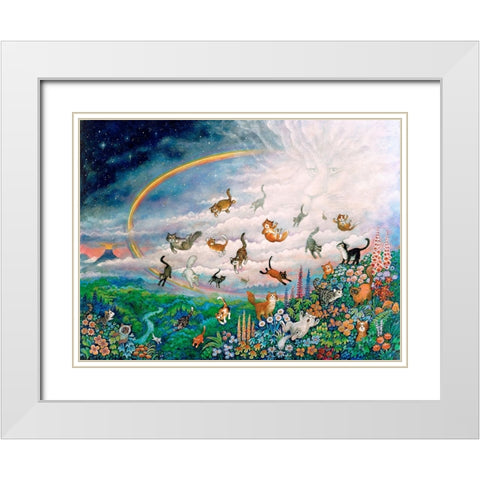Felines White Modern Wood Framed Art Print with Double Matting by Bell, Bill