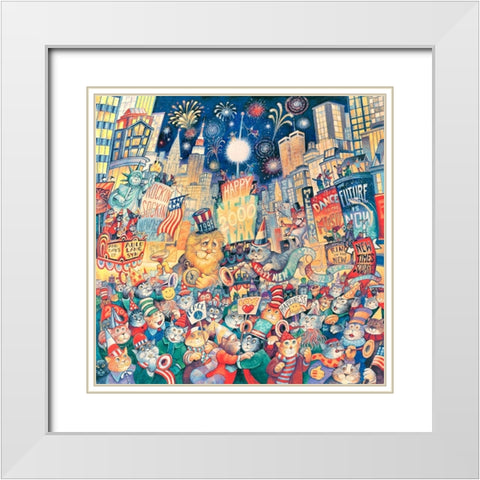 NY Eve 2000 Horiz White Modern Wood Framed Art Print with Double Matting by Bell, Bill