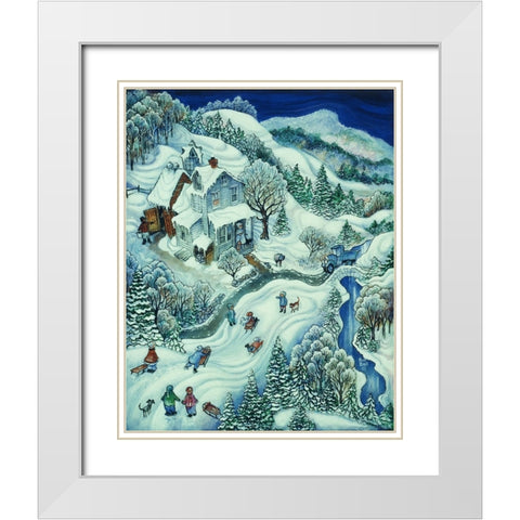 Sledding White Modern Wood Framed Art Print with Double Matting by Bell, Bill