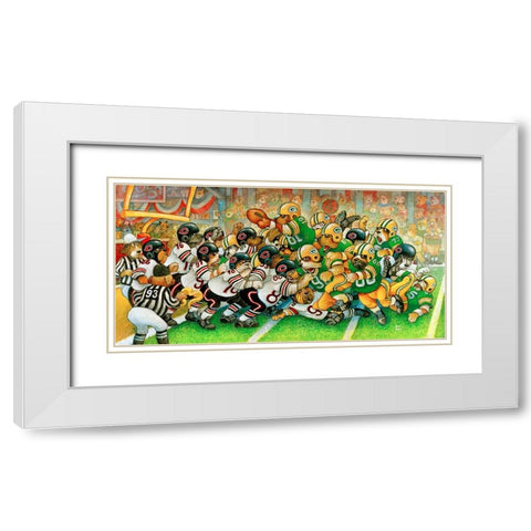 Football Dogs White Modern Wood Framed Art Print with Double Matting by Bell, Bill