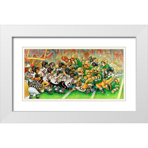 Football Dogs White Modern Wood Framed Art Print with Double Matting by Bell, Bill