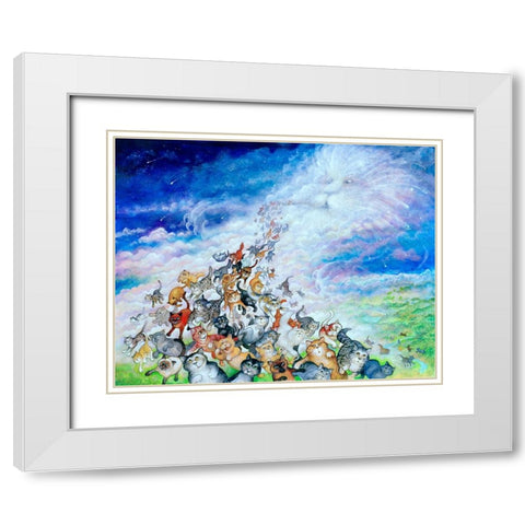 God Created Cats White Modern Wood Framed Art Print with Double Matting by Bell, Bill