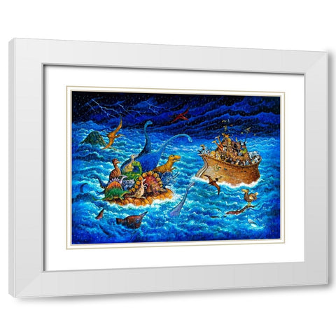 Noah And The Dinosaurs White Modern Wood Framed Art Print with Double Matting by Bell, Bill